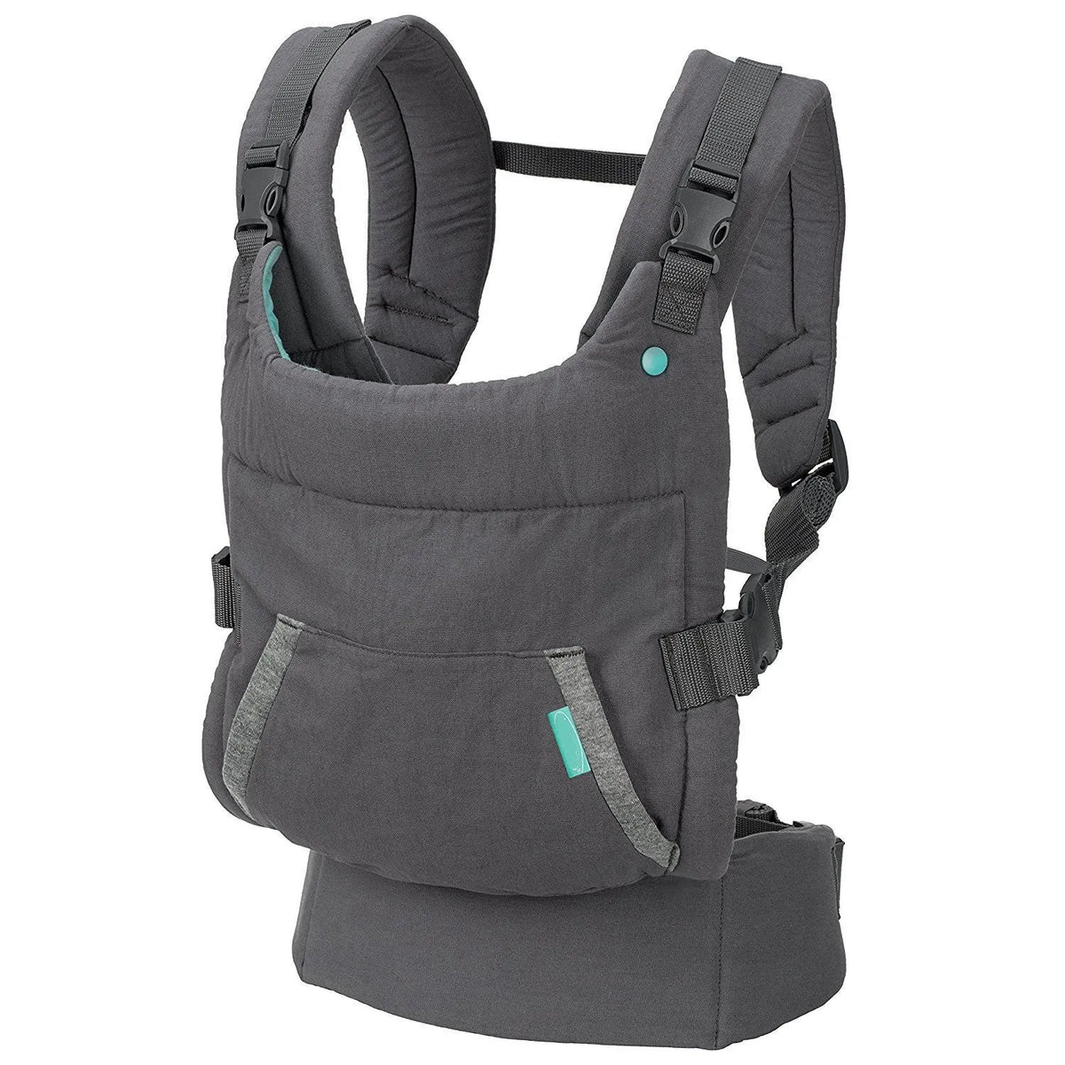 4-in-1 double-shoulder baby carrier in dark grey and light grey, one size, 15kg maximum load, with saliva towel
