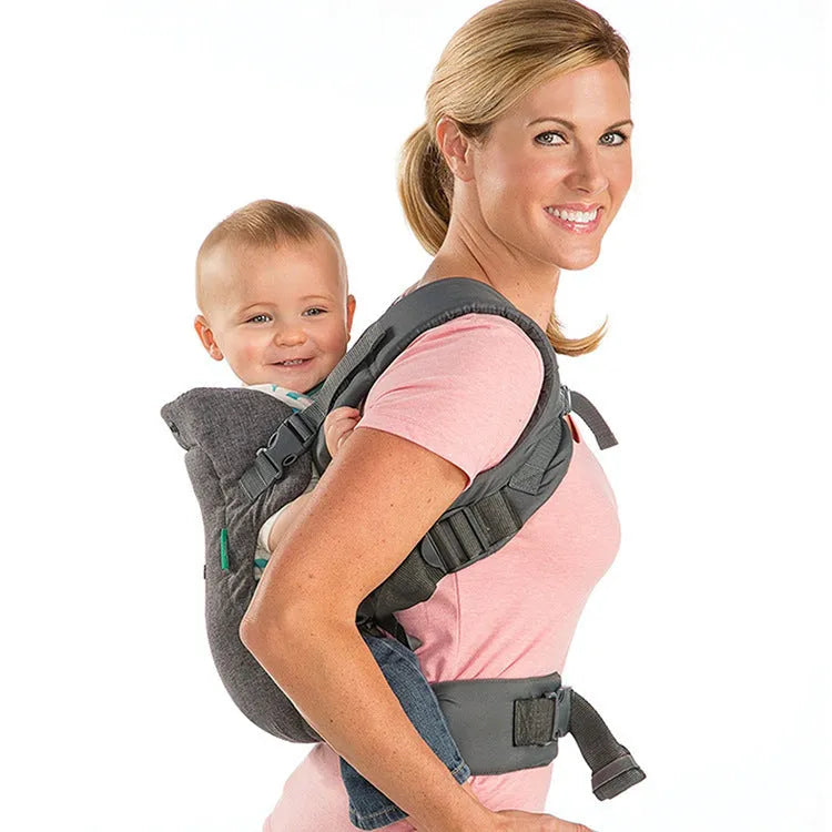 4-in-1 double-shoulder baby carrier in dark grey and light grey, one size, 15kg maximum load, with saliva towel