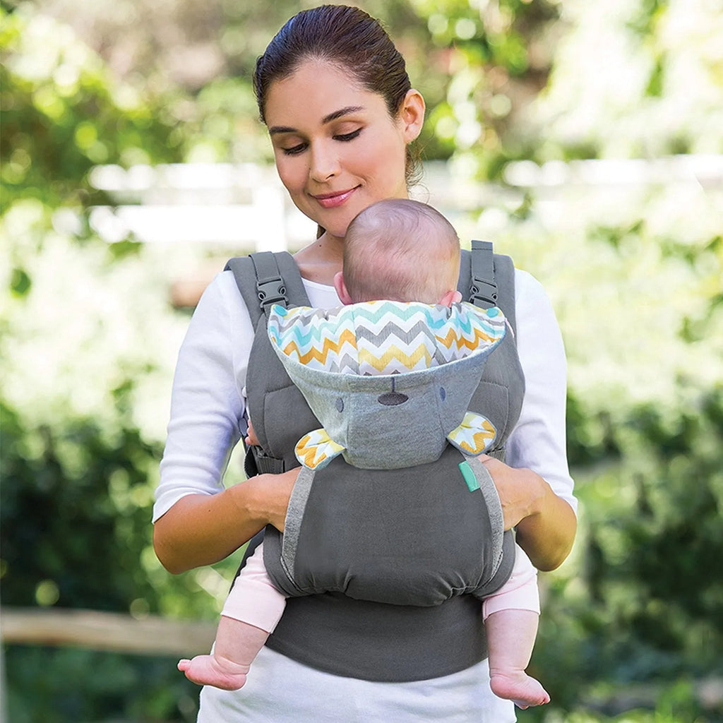 4-in-1 double-shoulder baby carrier in dark grey and light grey, one size, 15kg maximum load, with saliva towel