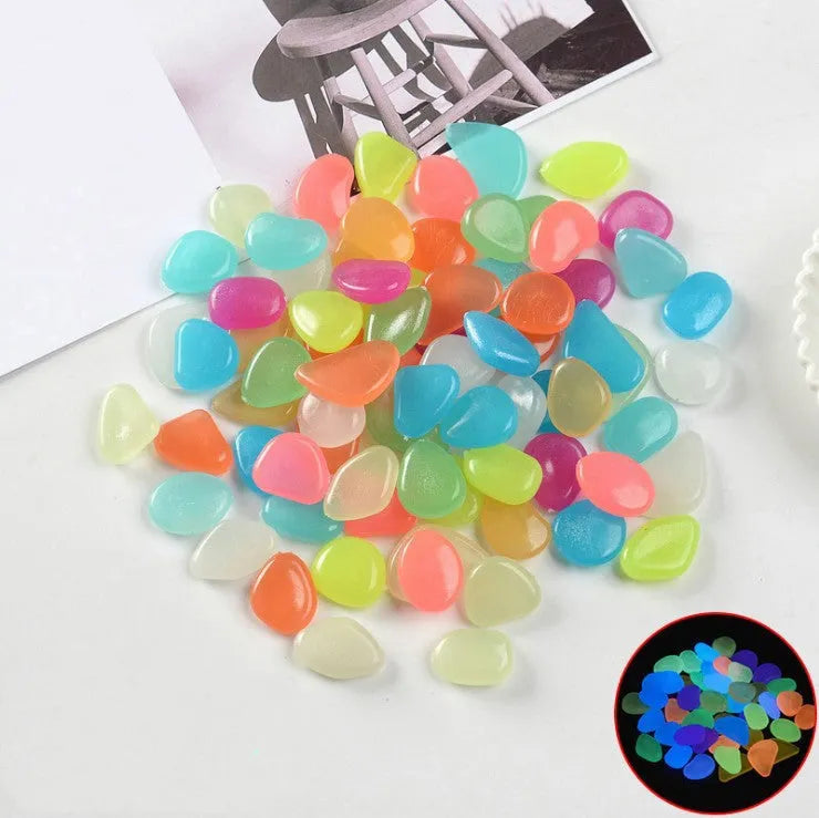 Luminous stones fluorescent aquarium pebbles in mixed colours, 200g pack of 100