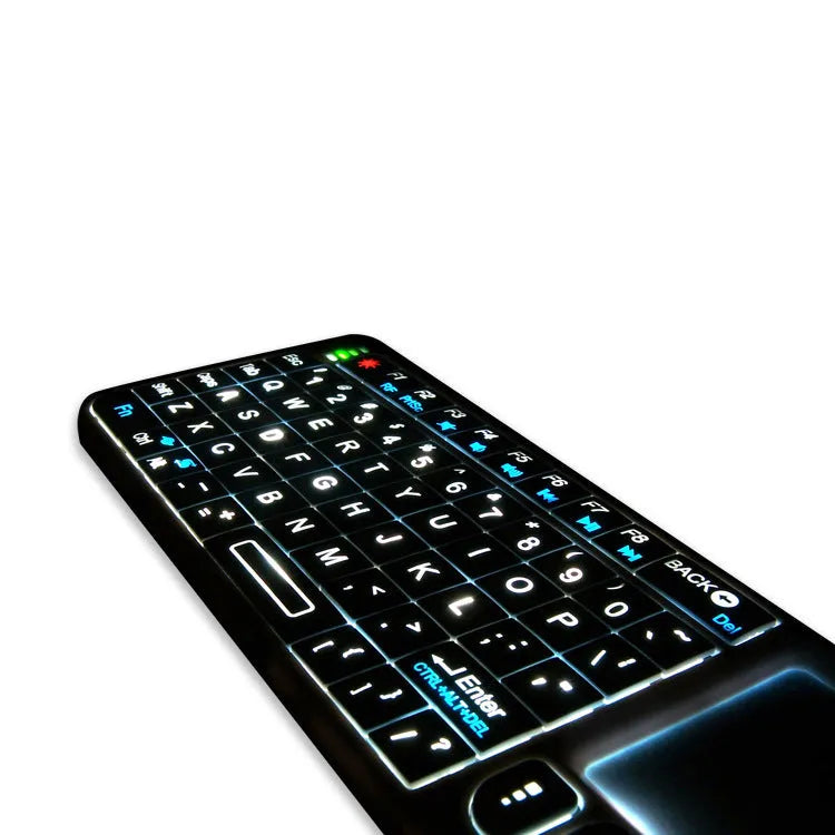Mini wireless Bluetooth laser touch keyboard Flying Squirrel black with 7 colour backlit keys and laser pointer
