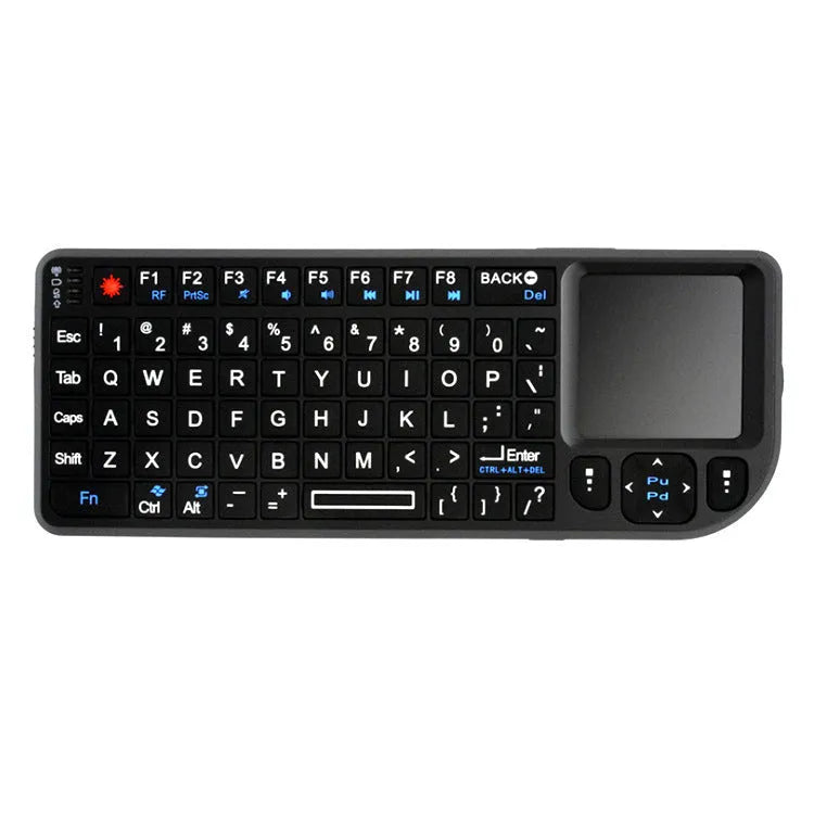 Mini wireless Bluetooth laser touch keyboard Flying Squirrel black with 7 colour backlit keys and laser pointer