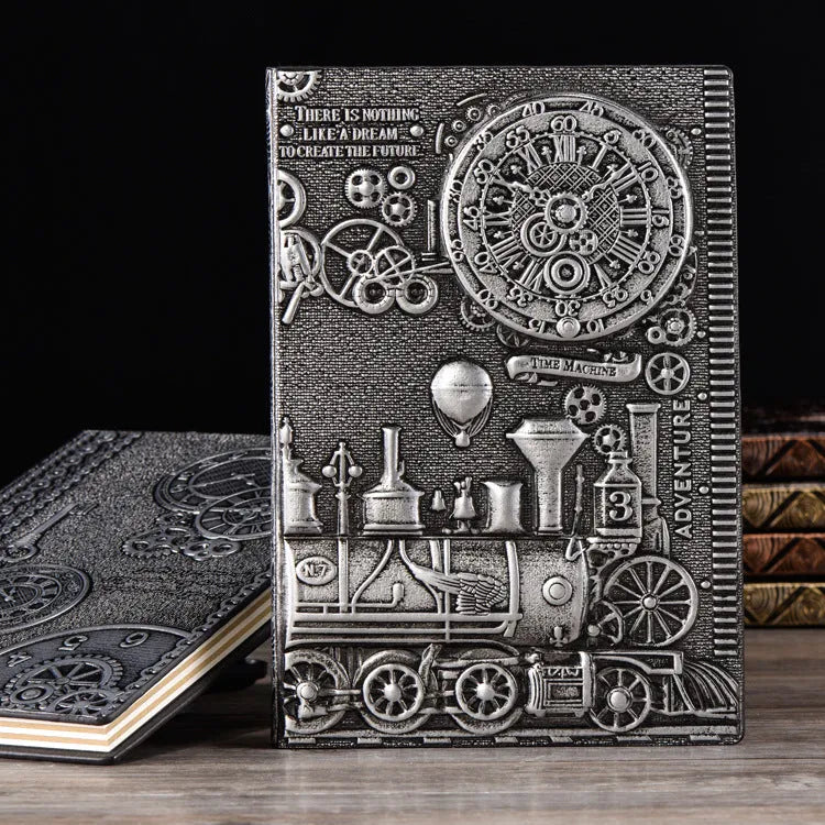 European relief retro notepad diary with three-dimensional embossed cover in bronze and silver colours