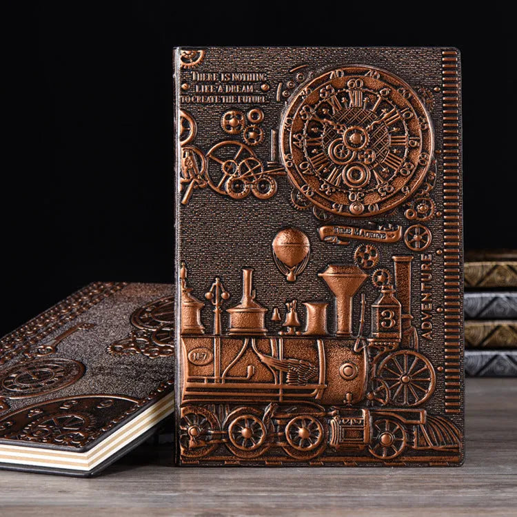 European relief retro notepad diary with three-dimensional embossed cover in bronze and silver colours