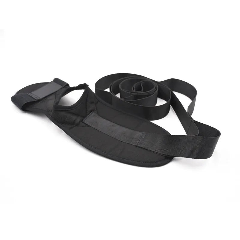 Black polyester cotton yoga stretch strap, 12cm x 10cm x 3cm, for fitness and ligament stretching