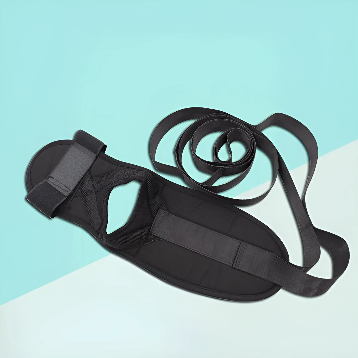 Black polyester cotton yoga stretch strap, 12cm x 10cm x 3cm, for fitness and ligament stretching