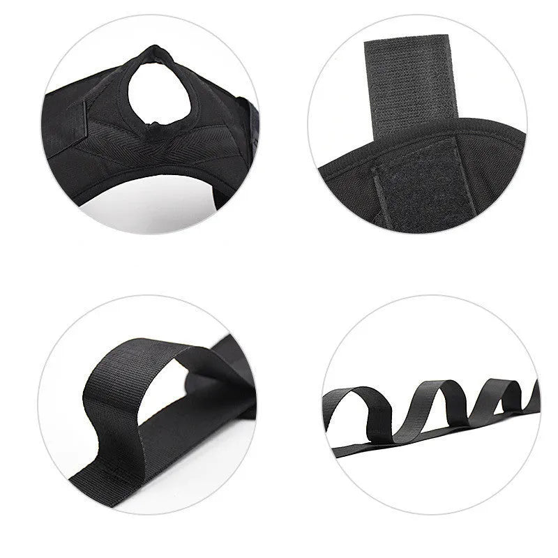 Black polyester cotton yoga stretch strap, 12cm x 10cm x 3cm, for fitness and ligament stretching