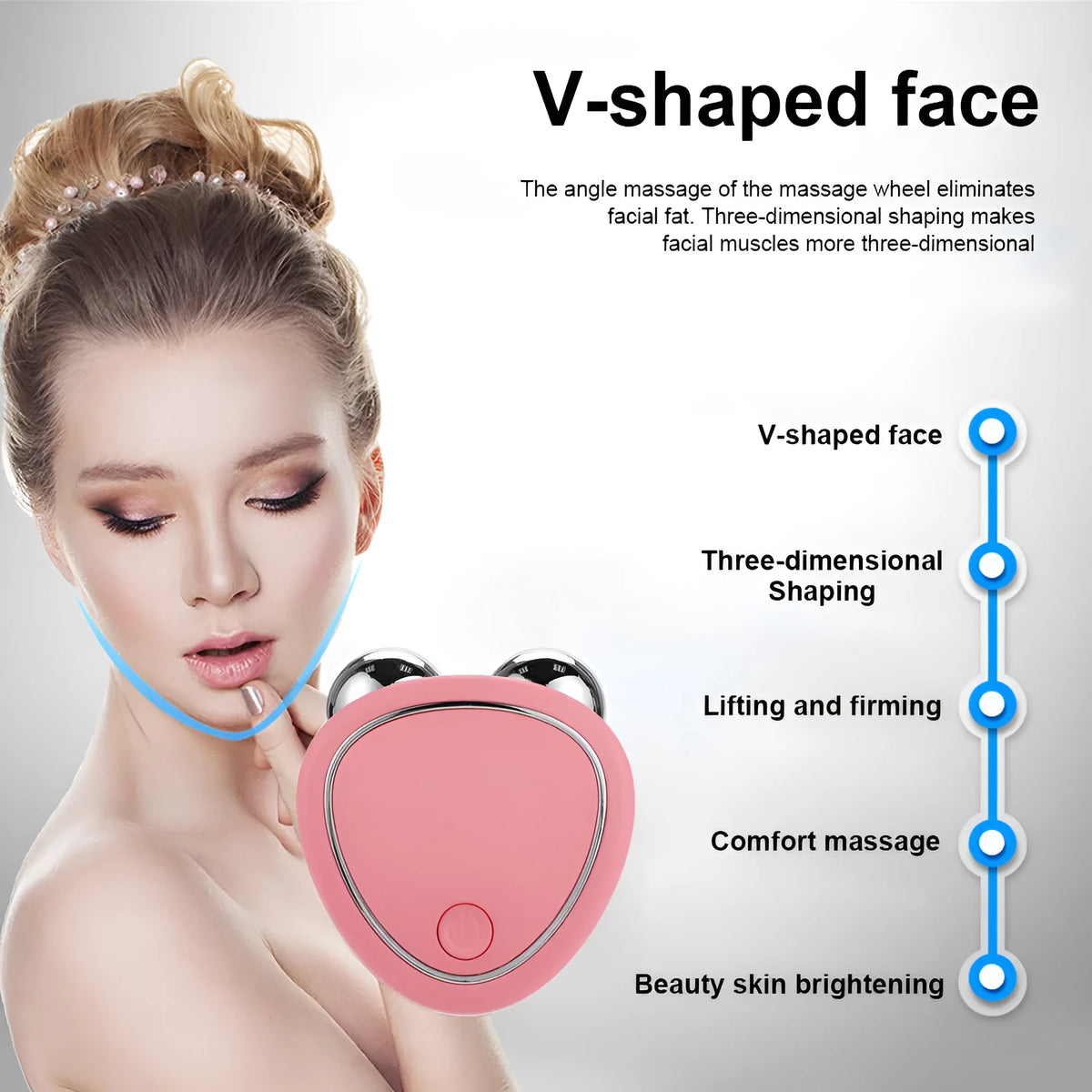 Micro current beauty instrument roller massager in pink for facial care with ABS build