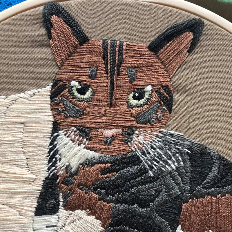 DIY cat embroidery kit with 15cm hoop and three-dimensional European embroidery materials