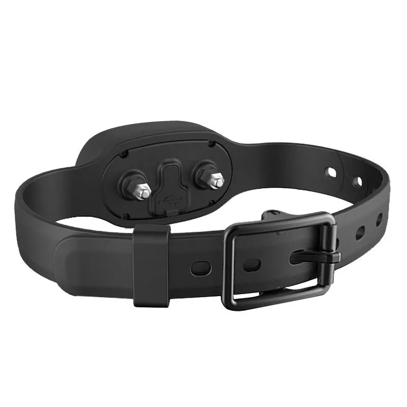 Waterproof rechargeable remote dog training collar in black and orange with adjustable strap