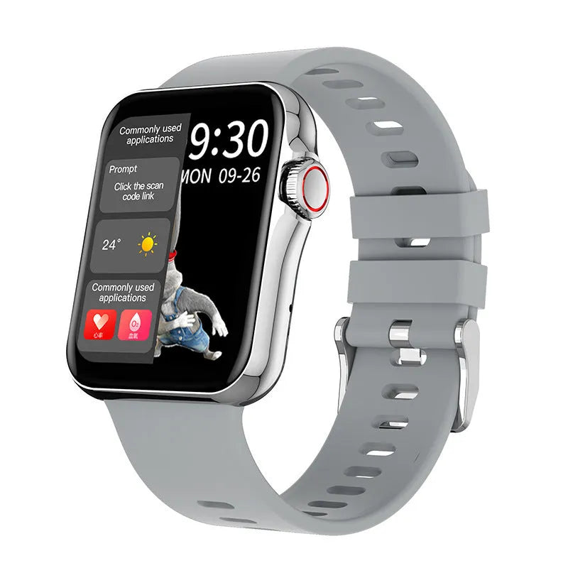 Smartwatch with colour touchscreen and black liquid silicone strap on wrist