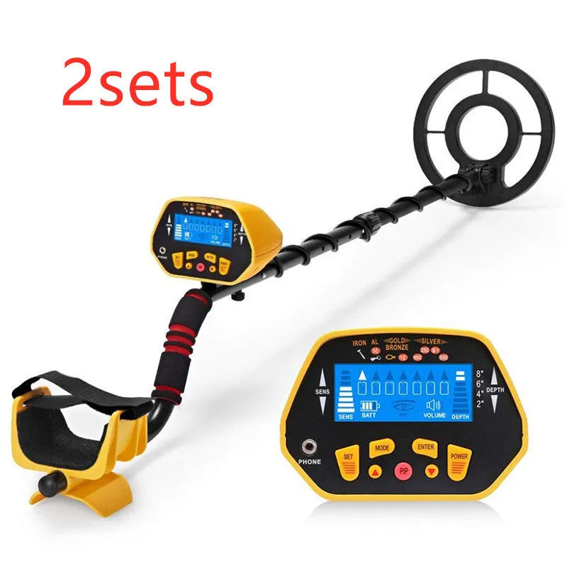 GC1028 black and yellow professional metal detector with LCD screen and waterproof search coil.