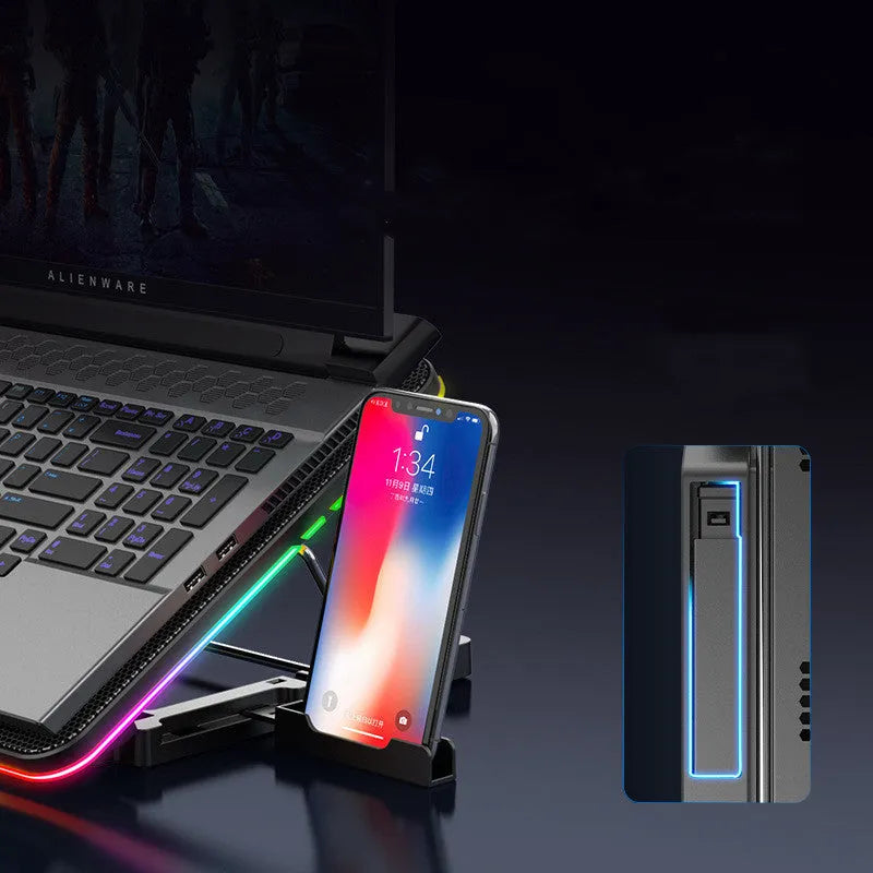 Plastic 6-fan adjustable RGB notebook cooler, 360 x 255 x 27mm, for notebook, ultrabook and playbook desk use