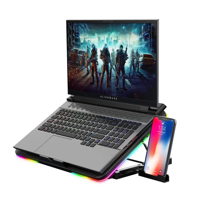 Plastic 6-fan adjustable RGB notebook cooler, 360 x 255 x 27mm, for notebook, ultrabook and playbook desk use