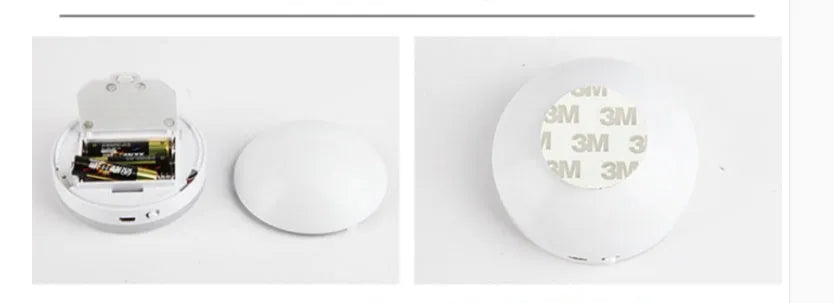 Two wireless motion sensor LED lights for installation inside cabinets or hallways.