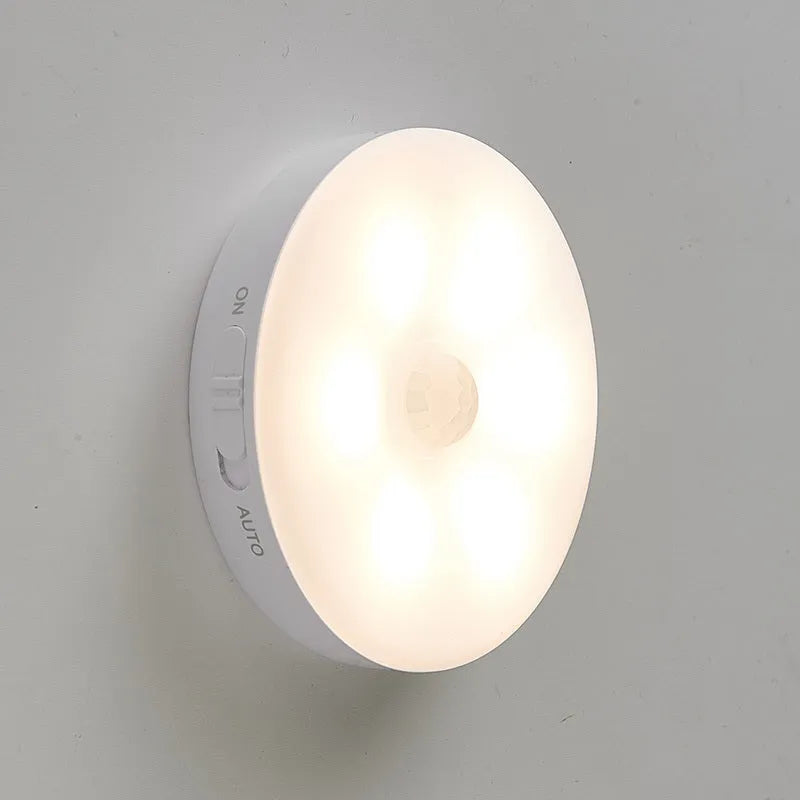 Two wireless motion sensor LED lights for installation inside cabinets or hallways.