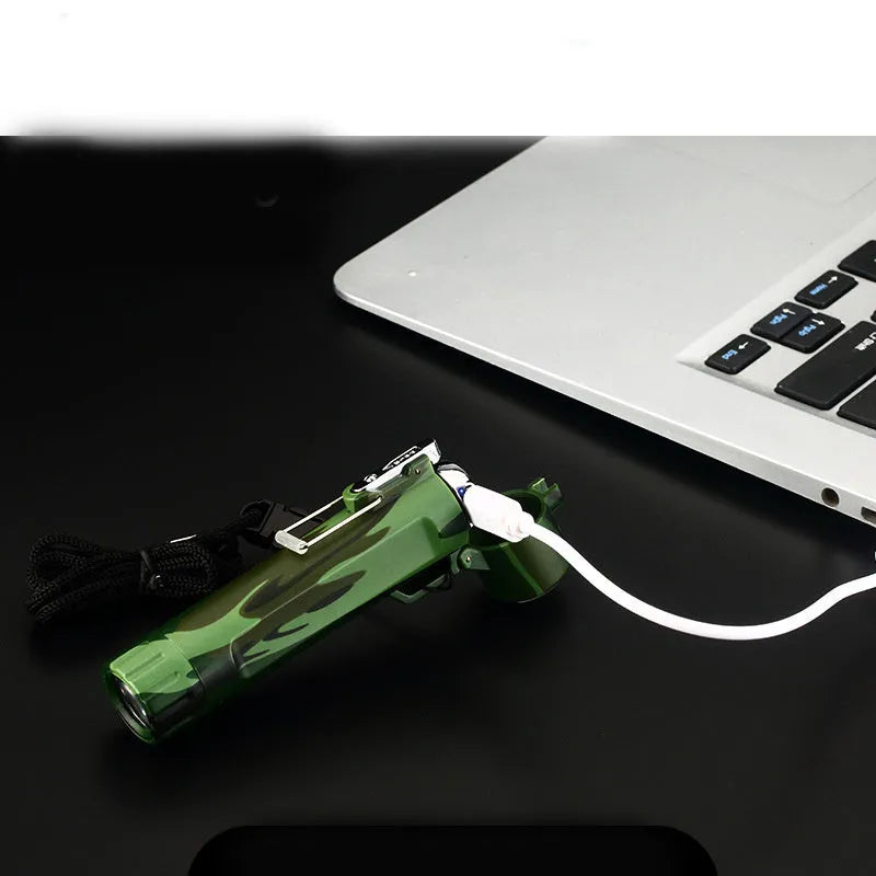 Rechargeable USB pulse lighter with compass and three-speed flashlight, outdoor travel tool