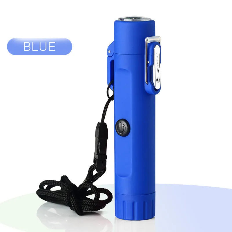 Rechargeable USB pulse lighter with compass and three-speed flashlight, outdoor travel tool