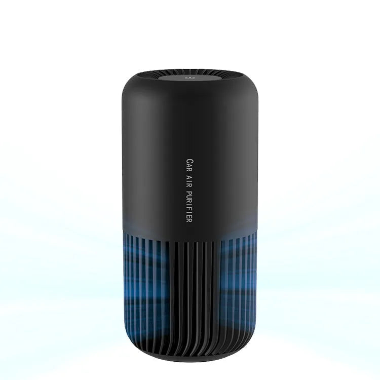 Desktop air purifier with smart display and touch control in black and white, USB powered