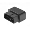 Black OBD GPS locator with ABS housing measuring 42x37x22 mm and built-in antenna for plug-and-play vehicle tracking