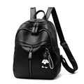 Soft black pu leather backpack with double shoulder straps and a luggage strap attachment