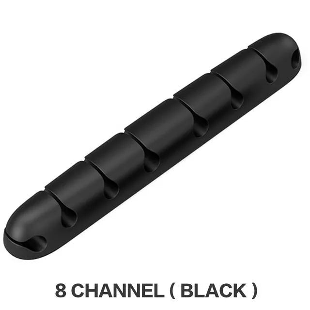 Desktop silicone cable organizer with bilateral winding clip and 7mm aperture for cables