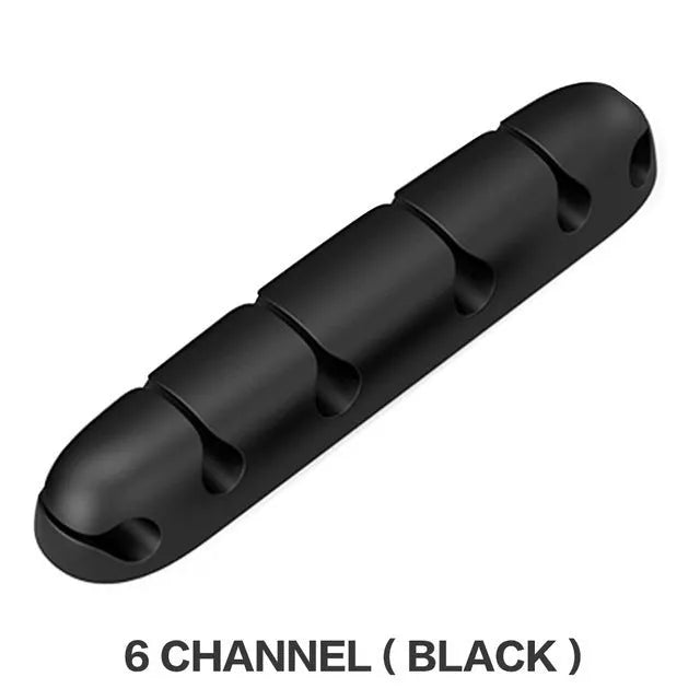 Desktop silicone cable organizer with bilateral winding clip and 7mm aperture for cables