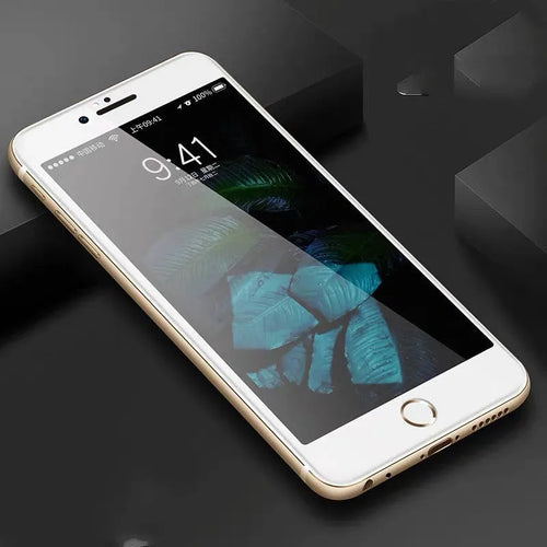 Tempered glass screen protector film for iPhone models on a white background