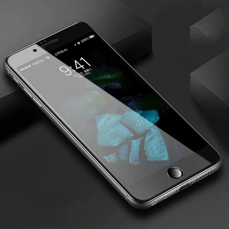 Tempered glass screen protector film for iPhone models on a white background