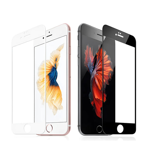 Tempered glass screen protector film for iPhone models on a white background