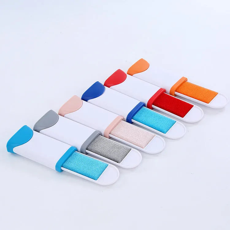 Double-sided reusable pet brush fur comb tool with self-cleaning base in dark blue, grey, light blue, orange, or red