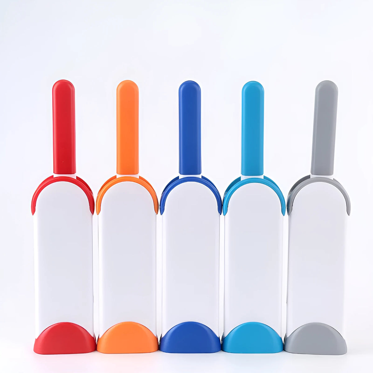 Double-sided reusable pet brush fur comb tool with self-cleaning base in dark blue, grey, light blue, orange, or red