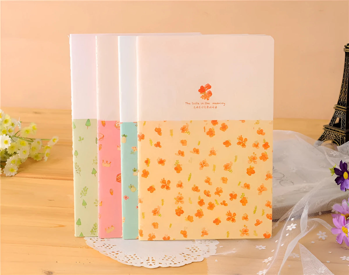 School supplies notebook, 21x14cm portable notebook with broken flowers cover