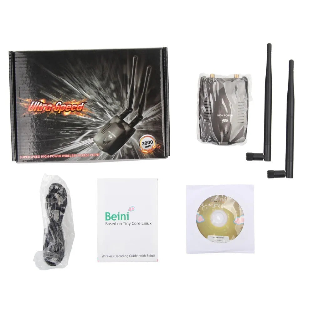 Black USB Wi-Fi adapter with 3070L chipset, 300Mbps, 802.11n wireless network card for desktop or laptop.