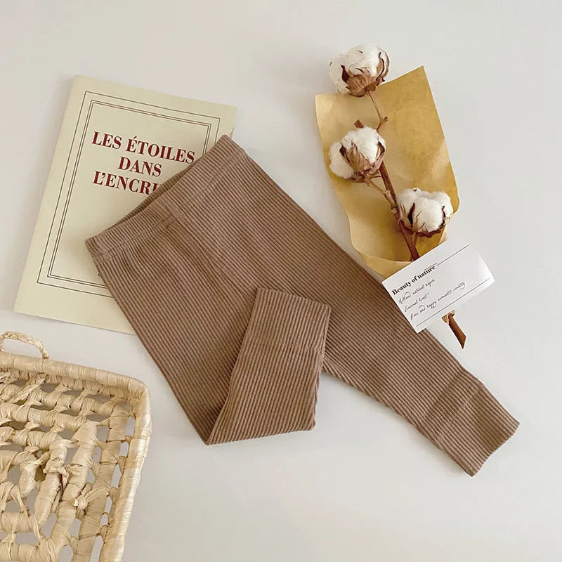 100% cotton baby leggings, Class A, mid-waist elastic waistband, sizes 66-90cm, grey beige blue coffee colours