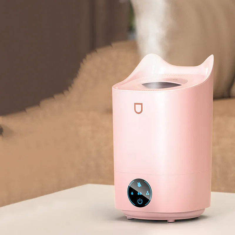 Coral Pink and Glacier White double spray USB humidifier and aroma diffuser with large water tank.