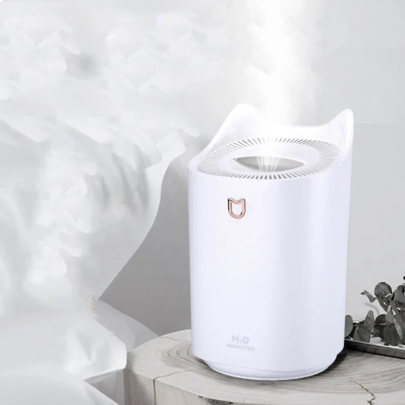 Coral Pink and Glacier White double spray USB humidifier and aroma diffuser with large water tank.