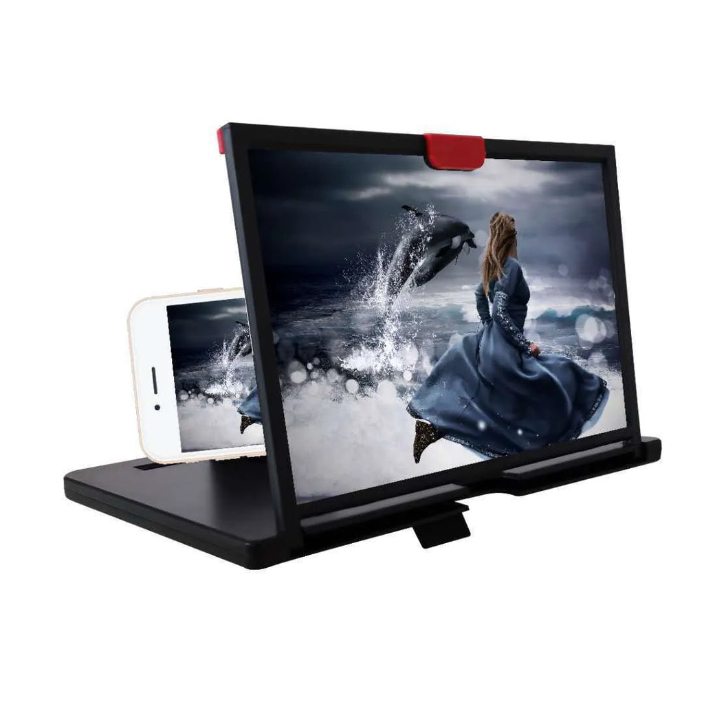 Desktop mobile phone screen magnifier holder bracket with anti-blue light magnifying screen in black colour