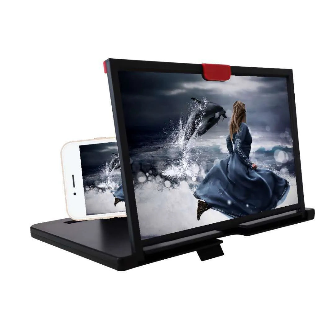 Desktop mobile phone screen magnifier holder bracket with anti-blue light magnifying screen in black colour