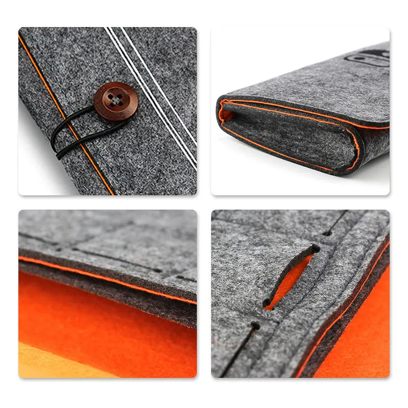 Black felt pouch for Nintendo Switch console with game card slots and accessory compartments
