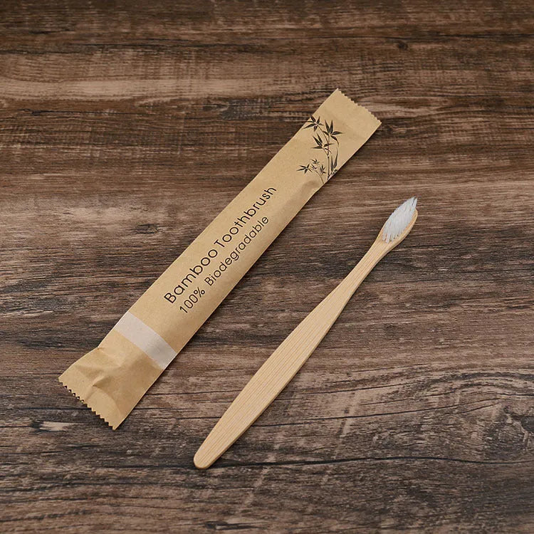 Set of 10 colourful bamboo toothbrushes with charcoal bristles for sustainable dental care