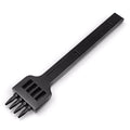 Black steel manual leather hole punch tool showing a row of punching teeth.