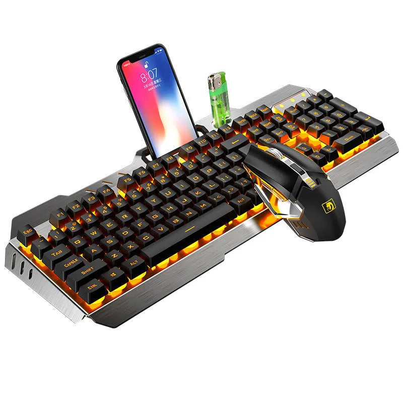 Xinmeng 670 wireless charging keyboard and mouse set, black orange luminous edition, with 2400 DPI mouse and waterproof keyboard