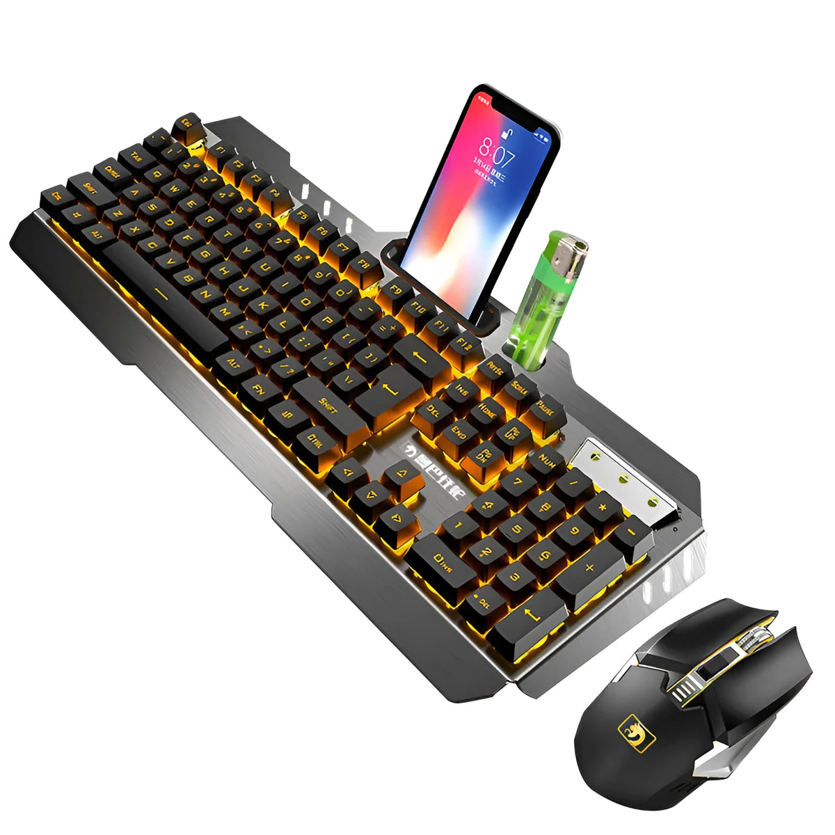 Xinmeng 670 wireless charging keyboard and mouse set, black orange luminous edition, with 2400 DPI mouse and waterproof keyboard