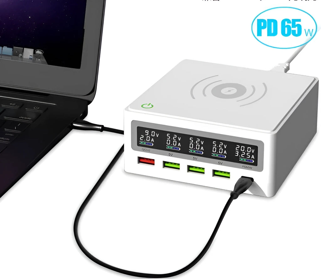 Amazon Explosive PD65W 5-port USB and wireless laptop mobile phone charger with international plugs
