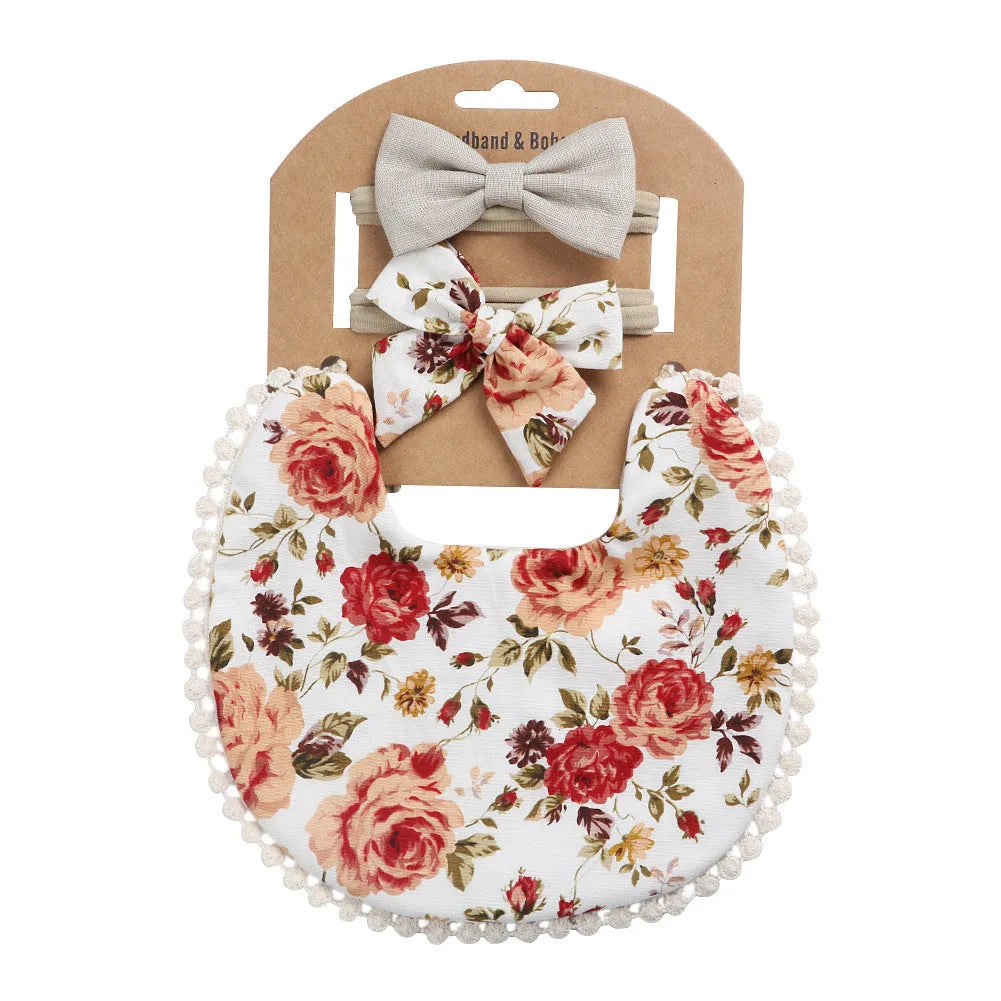 Linen cotton double-sided baby bib with solid colour and printed pattern options DP021 series