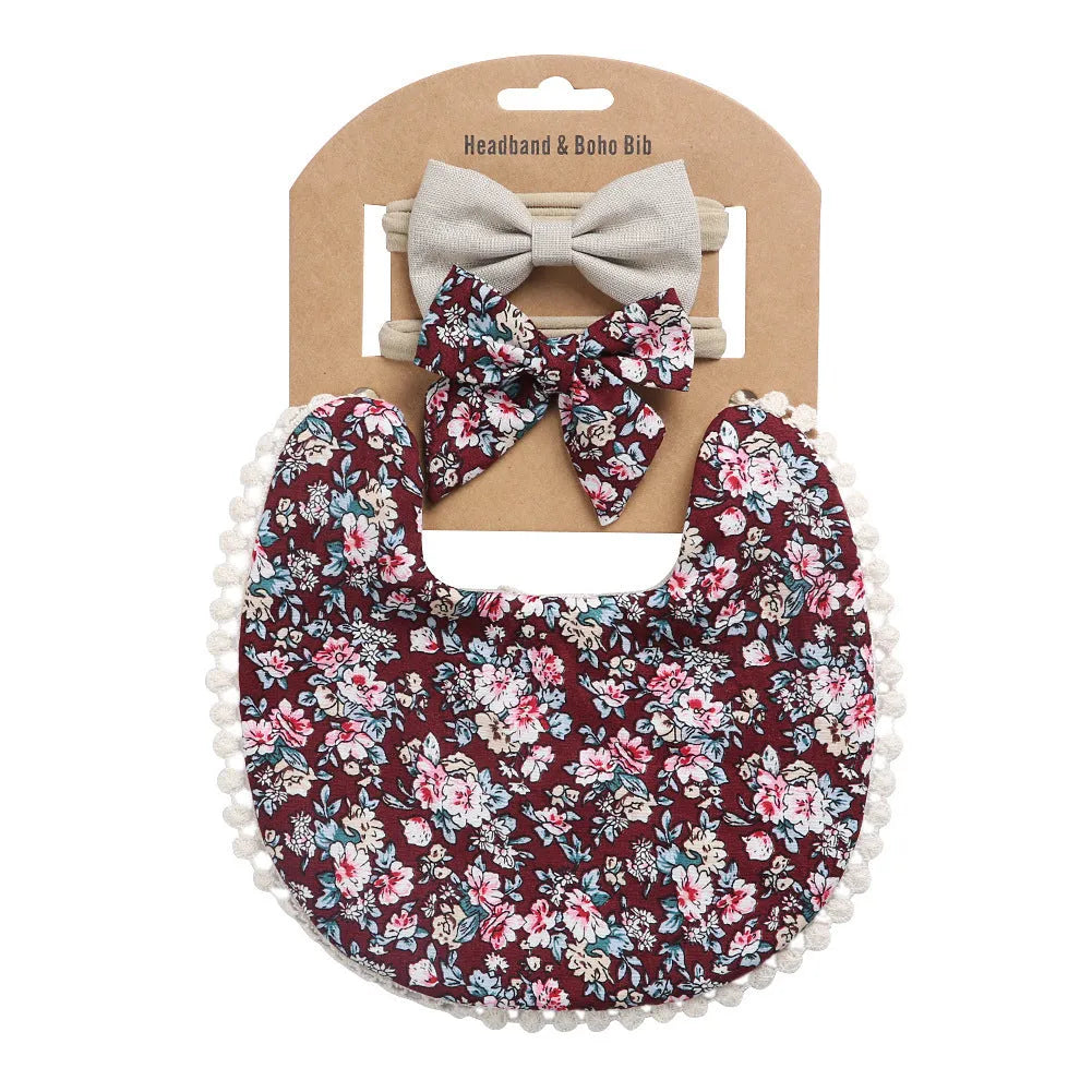 Linen cotton double-sided baby bib with solid colour and printed pattern options DP021 series