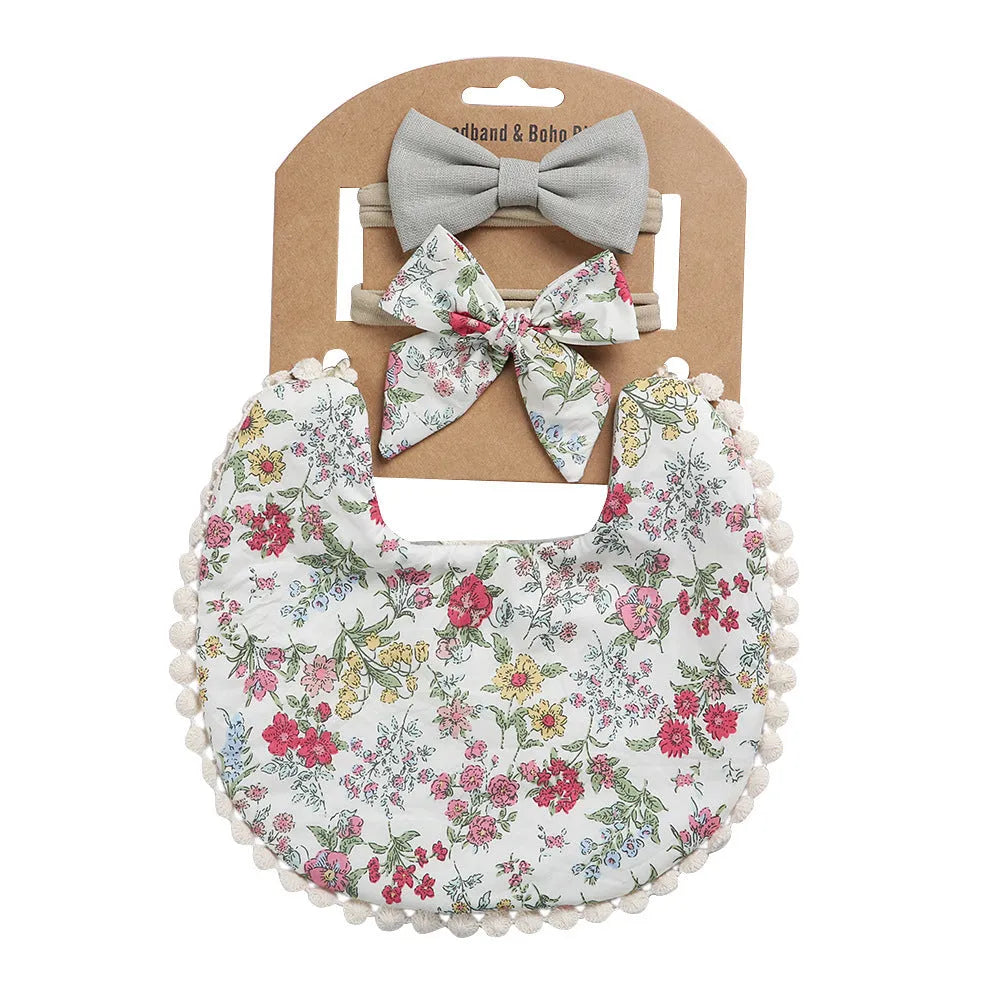 Linen cotton double-sided baby bib with solid colour and printed pattern options DP021 series