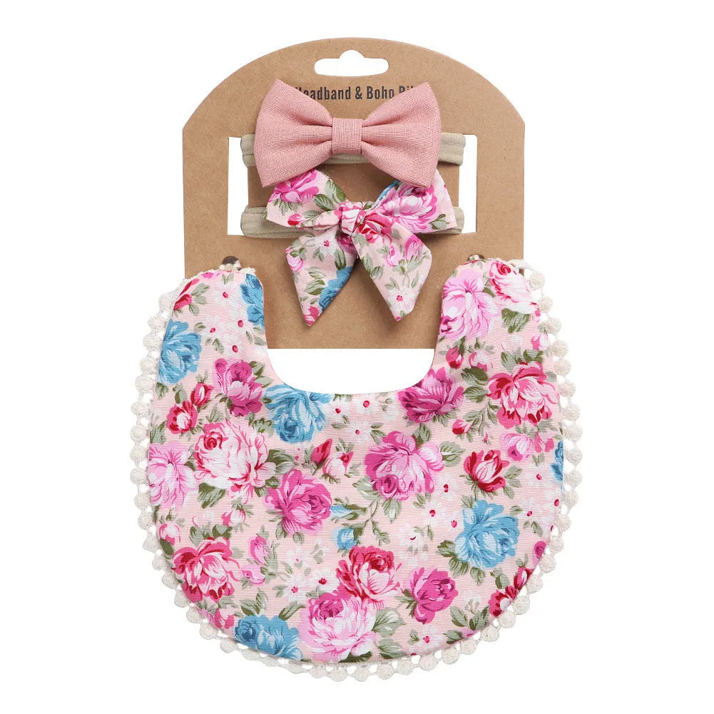 Linen cotton double-sided baby bib with solid colour and printed pattern options DP021 series