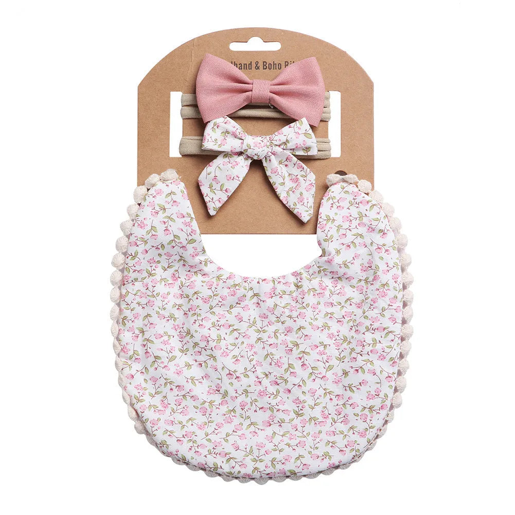 Linen cotton double-sided baby bib with solid colour and printed pattern options DP021 series